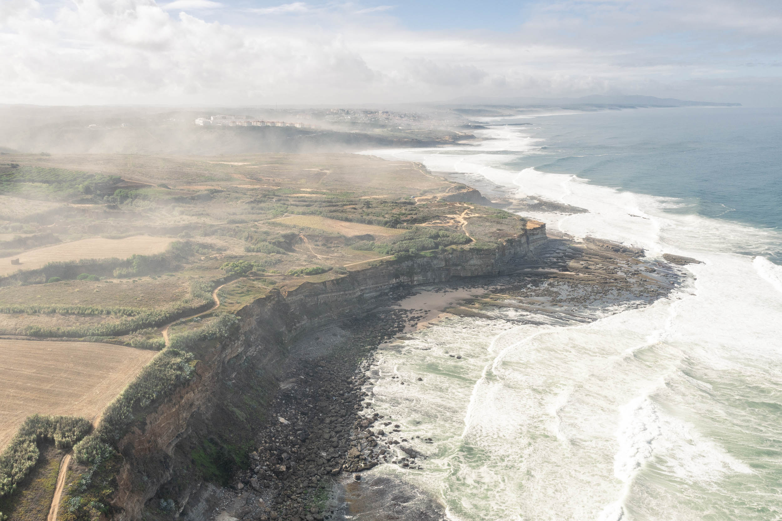 Aerial view of coastline between Coxos bay and Ribeira D'Ilhas